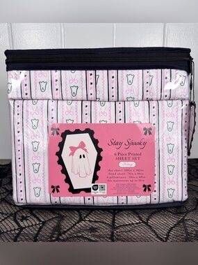 NEW Stay Spooky Ghosts and Pink Bows Halloween King Bed Sheets
